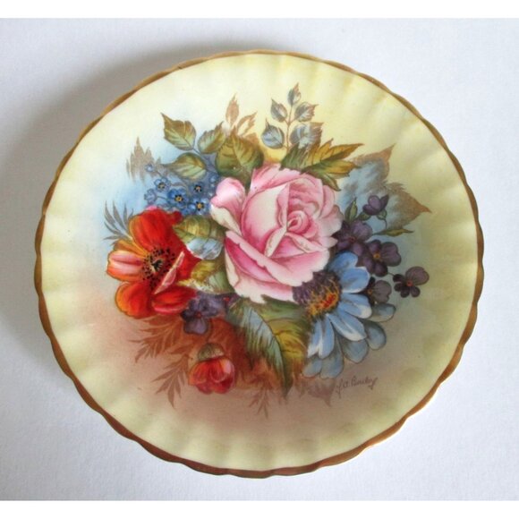 Vintage Aynsley Cabbage Rose Teacup Tea Cup Cup Saucer Bone China Artist Signed - Picture 7 of 10